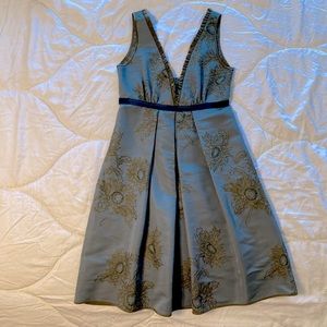 Gorgeous Embroidered A-Line Dress 🫒 Navy & Antique Blue  |  Size 4